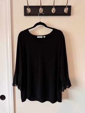 Susan Graver Black V-Neck Tunic with Pleated Bell Sleeves